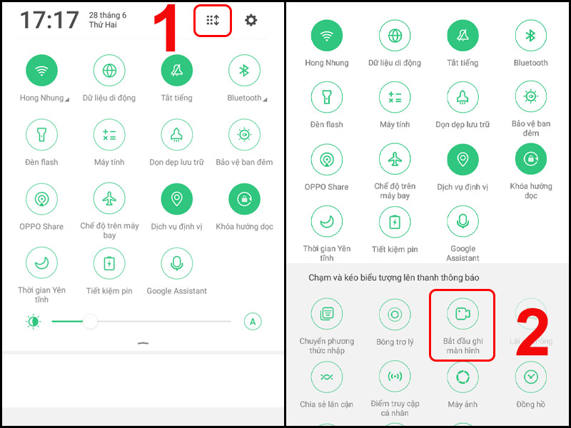 Chọn bắt đầu ghi màn hình để quay màn hình điện thoại OPPO