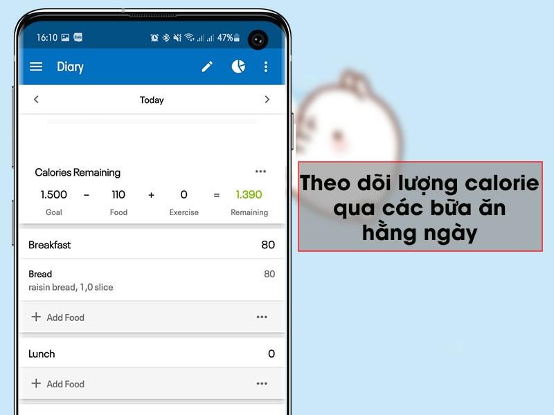 Theo dõi lượng calorie qua các bữa ăn hằng ngày