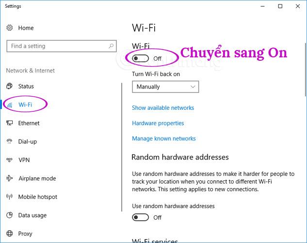 Cách bật WiFi trên Windows 10