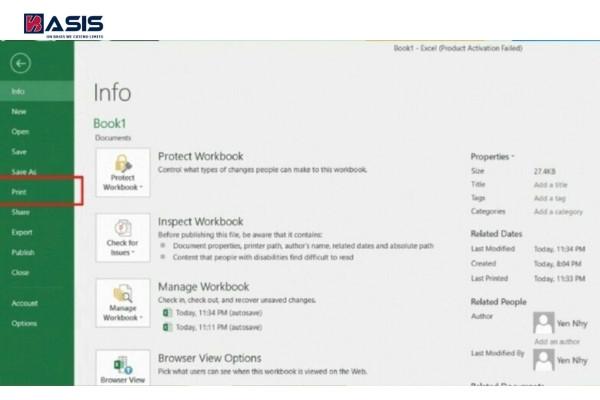 cách in 1 mặt excel 1