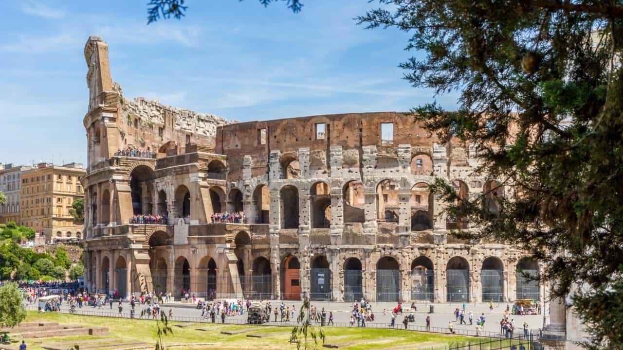 View of the arena from the second floor of the Colosseum in Rome.