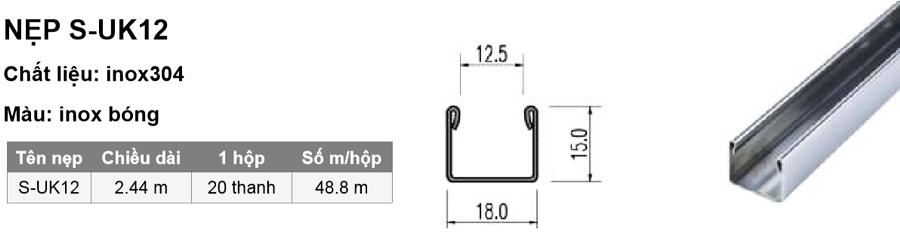 Nẹp kính chữ U, inox bóng, S-UK12