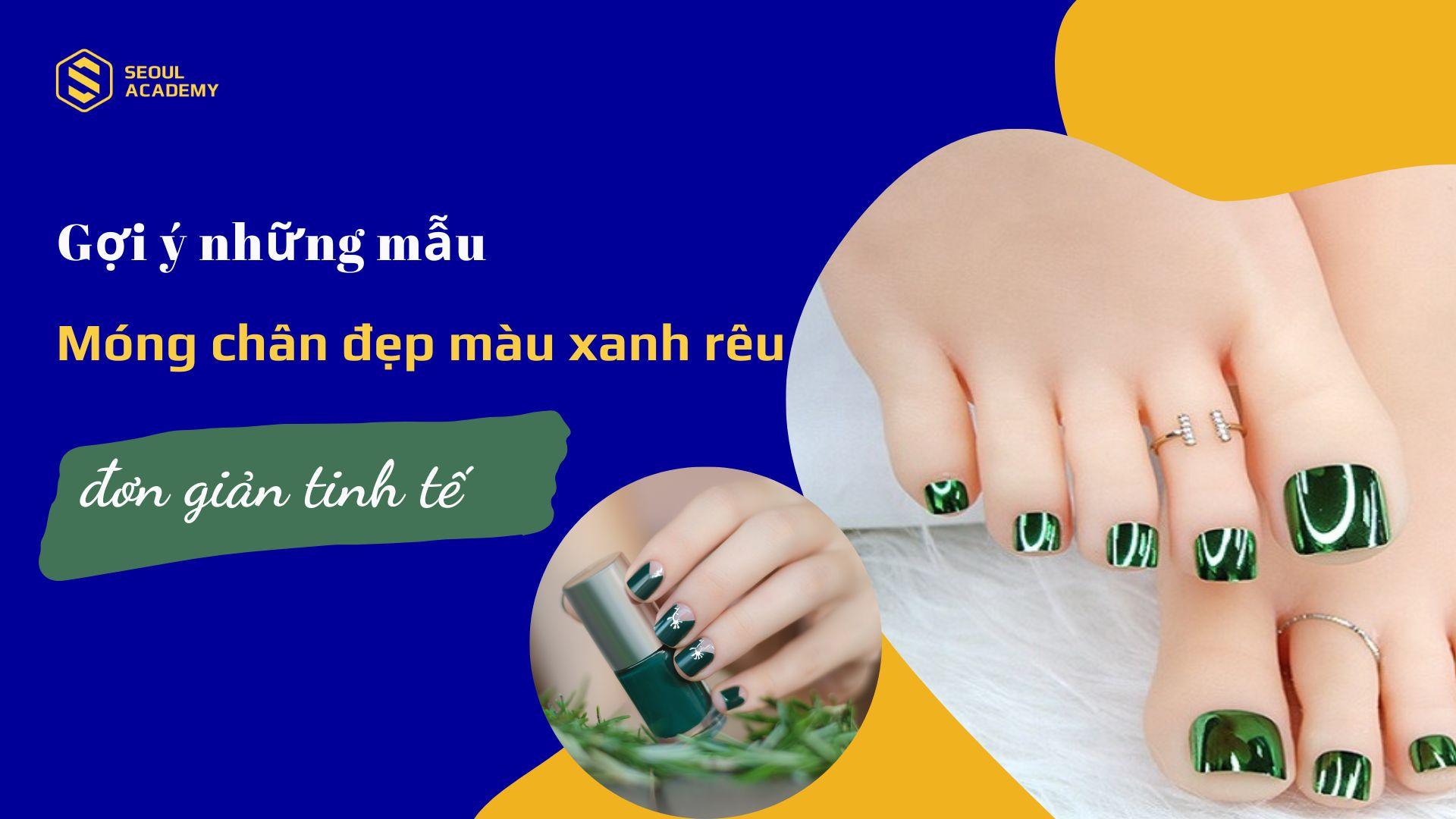 Móng chân trơn màu xanh rêu basic