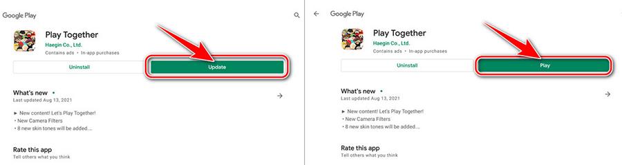 Cách cập nhật Play Together trên iOS và Android không tương thích