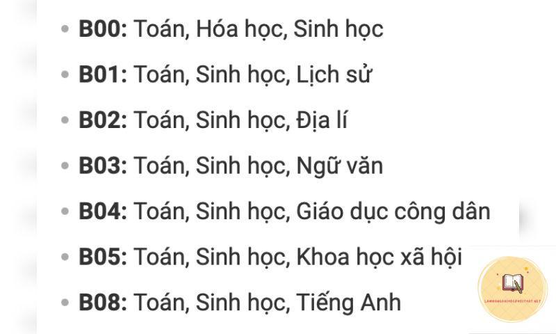 Khối b gồm những môn nào