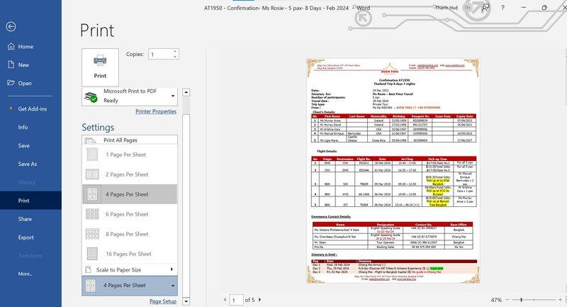 Hướng dẫn in 4 trang trên 1 mặt giấy trong Word, PDF chi tiết