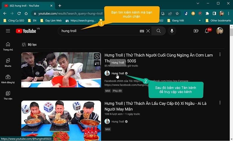 Nhấp chuột vào Tên kênh Youtube