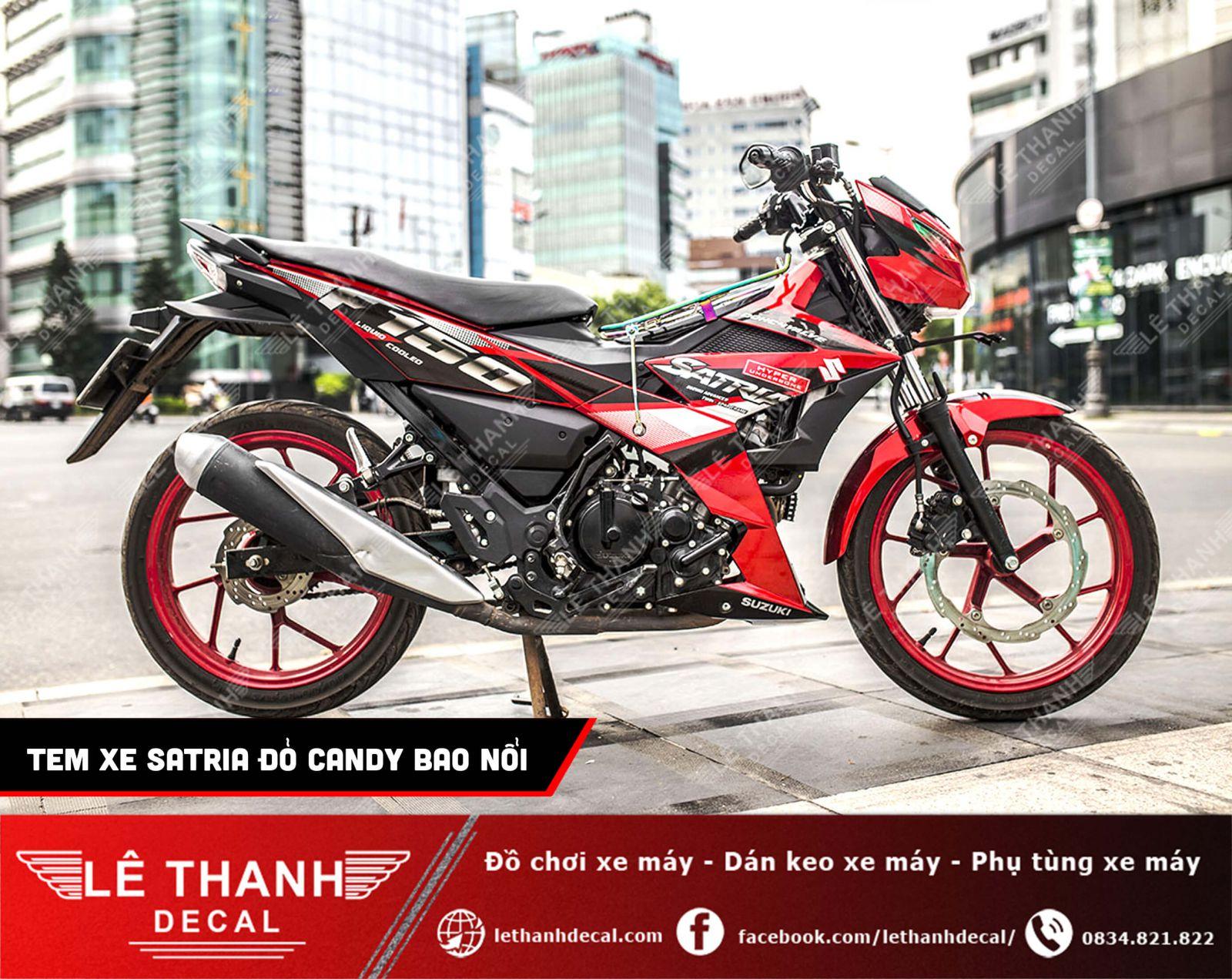 Dán tem xe Satria đỏ candy hút mắt, bao nổi