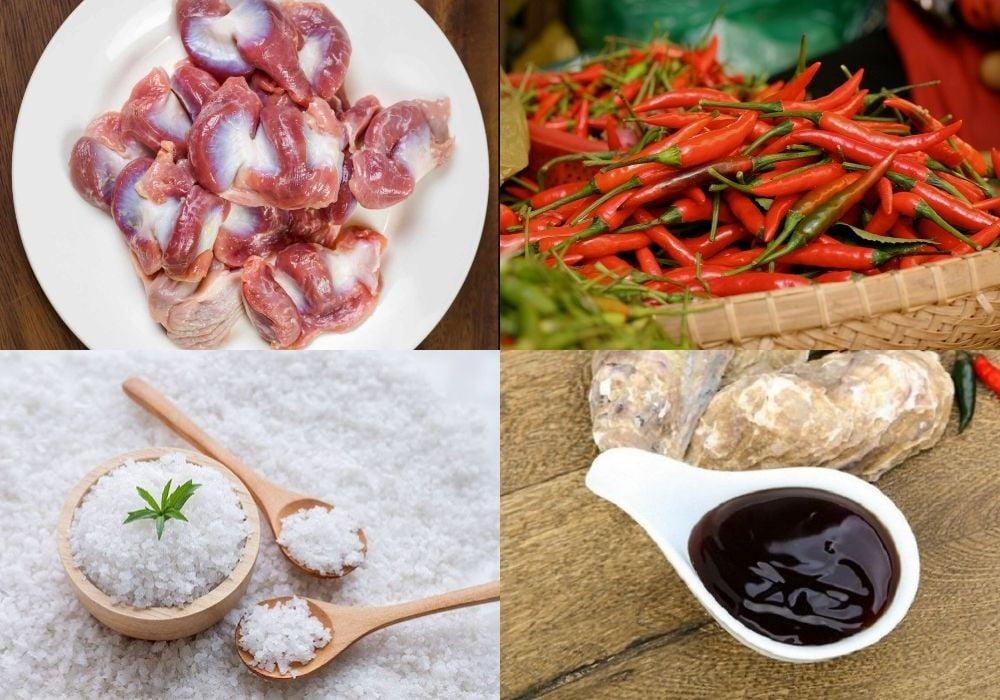Nguyên liệu làm mề gà nướng muối ớt